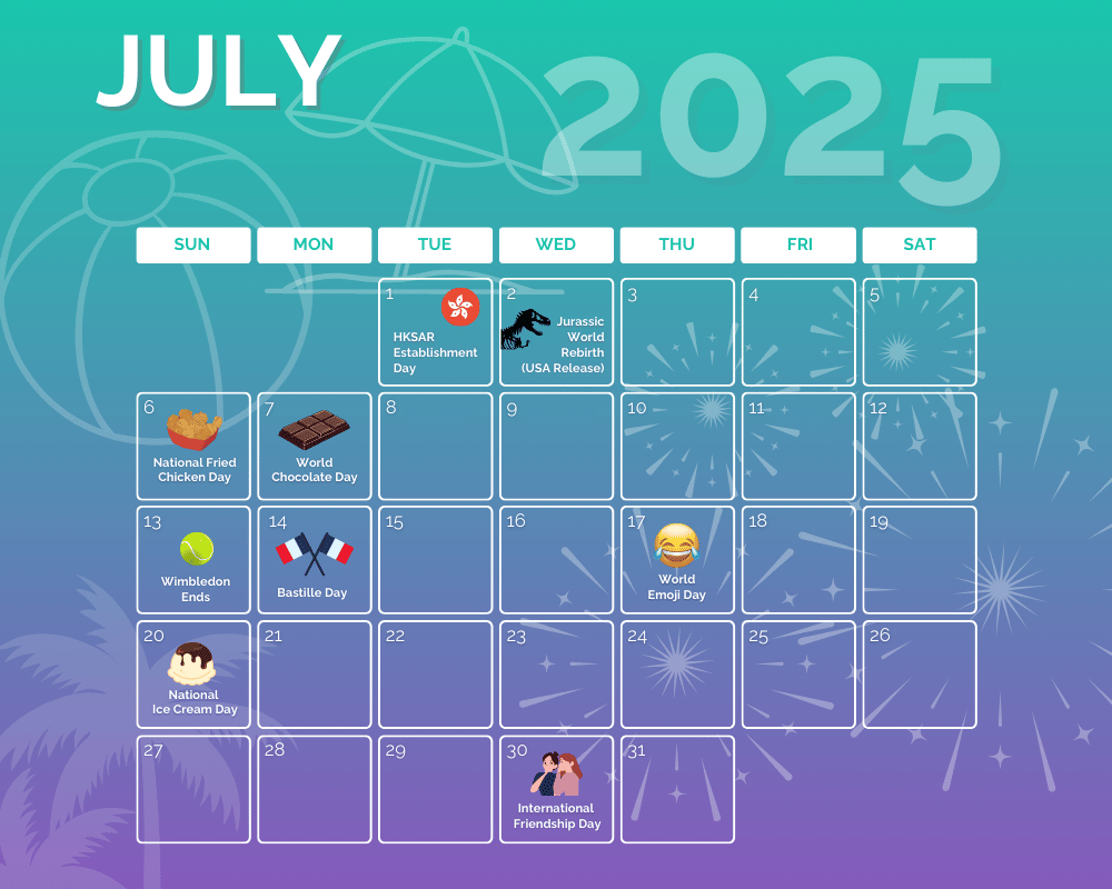 Marketing calendar for July 2025